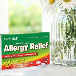 HealthA2Z® Allergy Relief | Cetirizine 10mg | All Day Allergy Relief | Indoor & Outdoor | Relief from Itchy Throat, Sneezing, Runny Noses (10 Count (Pack of 3))