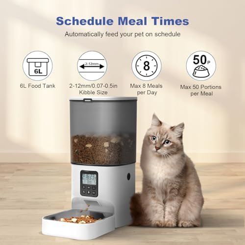 ANDOLL HOME Automatic Cat Feeder, 6L Cat Food Dispenser with 10s Voice Recorder, Pet Feeder up to 8 Meals per Day, Timed Feeder with Dry Food Sealed Ring (Jade White)