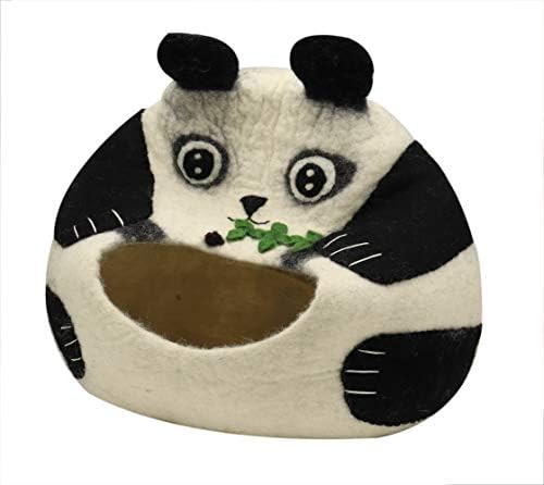 KHUSI Handcrafted Durable Felted Wool Cat Cave Bed - Natural Wool Material Construction Comfortable Stylish Cave Bed for Cat & Kittens - Perfect for Indoor Outdoor Usage - Panda