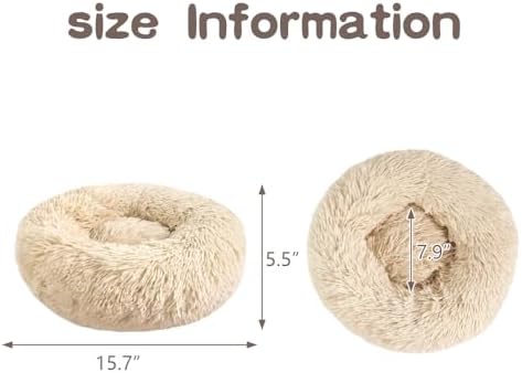 otoez Kitten Puppy Bed Extra Small XS Round Dog Cat Beds Anti Anxiety Plush Pet Calming Donut Bed with Non-Slip Waterproof Bottom, Washable (15.7", Taupe)