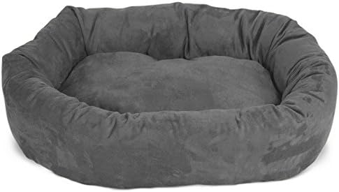 Majestic Pet 32 Inch Suede Calming Dog Bed Washable 32x23x7 (Inch) – Cozy Soft Round Donut Dog Bed with Spine Support for Dogs to Rest Their Head - Pet Bed Medium – Gray