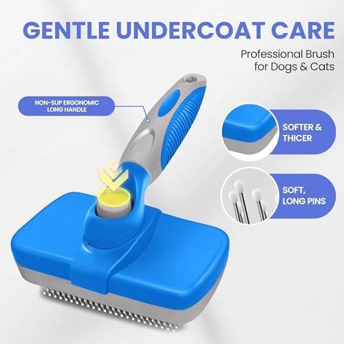 Self Cleaning Shedding Brush - 5-in-1 Professional Pet Grooming Kit Skin Friendly Grooming Tool for Dogs, Cats, and Puppies, Deshedding and Hair Removal for Long and Short Haired Pets(Blue-Grey)