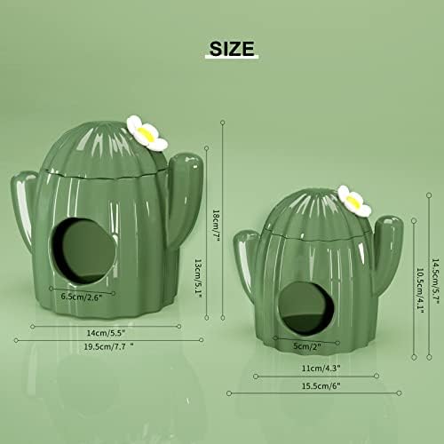 BUCATSTATE Hamster Hideout Ceramic - Cactus Shape Hamster House and Habitats Cool Bed Ideal for Summer Dwarf Hamster Gerbil Mice Golden Bear (Green-Large)