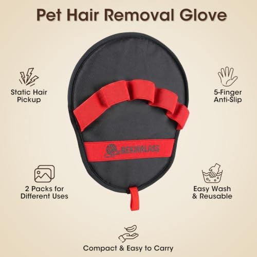 2 Pack Pet Hair Removal Gloves for Dog & Cat, Static Hair Removal Tool