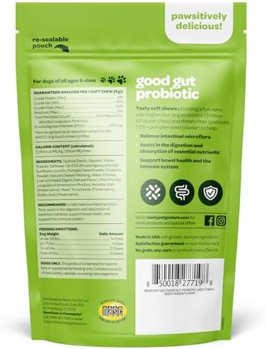 Probiotic Chews for Dogs Gut Health | Tasty Pre and Probiotics for Dogs Digestive Health with Pumpkin Dog Probiotics and Digestive Enzymes | NASC Certified & Made in The USA | 60 Chews