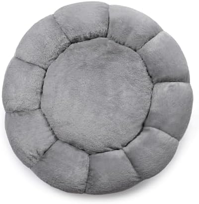 Sherry Kline Pets “Daisy Round” Donut Shape Calming Bed for Dogs and Cats, from Soft Faux Fur, Available in 4 Sizes, Machine Washable