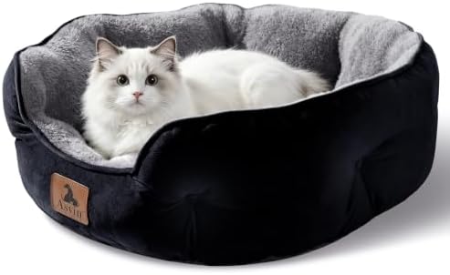 Asvin Small Dog Bed for Small Dogs, Cat Beds for Indoor Cats, Pet Bed for Puppy and Kitty, Extra Soft & Machine Washable with Anti-Slip & Water-Resistant Oxford Bottom, Black, 20 inches