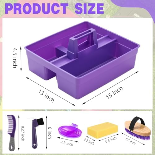 Abbylike Horse Grooming Kit with Tote Bag, 6-Piece Horse Care Set with Brush, Comb & Hoof Pick, Portable Grooming Supplies Organizer(Purple)