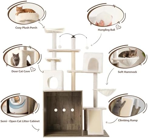Cat Tree Tower for Automatic Litter Box, 68 Inches, Grey