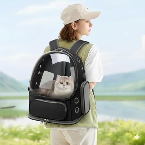 Cat Backpack Carrier for Cats and Small Dogs, Breathable Cat Bubble Backpack, Airline Approved Pet Travel Carrier for Hiking Camping Outdoor(Black)