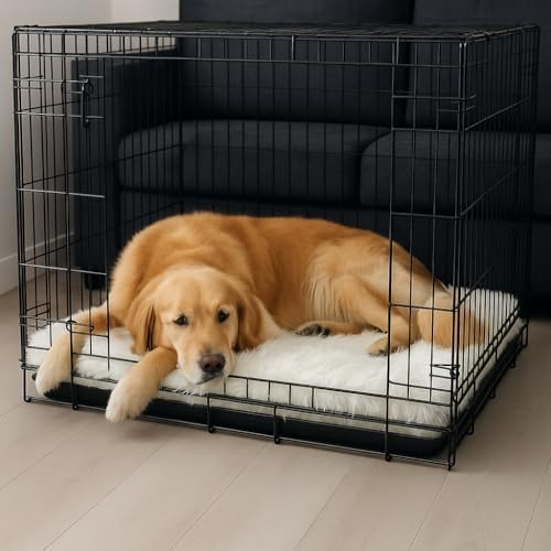 Faux Fur Orthopedic Rectangular Dog Bed, Memory Foam, White Large 41"x27"