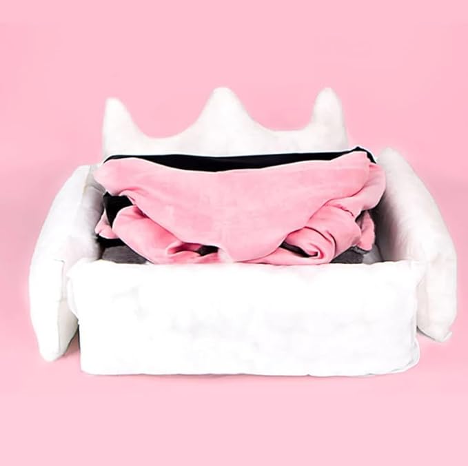 Cute Crown Pet Princess Beds for Small Dogs Luxurious Crown Dog Priness Beds Winter Warm Puppy Cat Sofa Bed Shih Tzu Yorkies Kennels Removable Mascotas Supplies (Pink Crown, M Below 9.0kg)