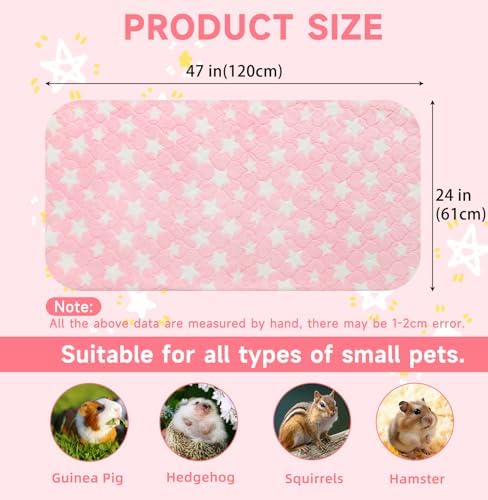 Homimp 2 Pack Guinea Pig Bed, Waterproof Reusable Small Animal Bed,Super Absorbent Pee Pad Mat for Rabbit Bunny Hamster Rat Hedgehog Chinchilla,Washable Fleece Cage Liners, Pink 24"x47"
