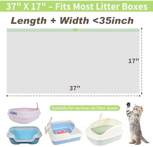 Thickened Extra Large Cat Litter Box Liners 37" x 17", 40 Count Kitty Waste Bags with Drawstring – Heavy Duty Tear-Resistant Waterproof Pre-Separated Cat Litter Pan Liners for Easy Cleanup
