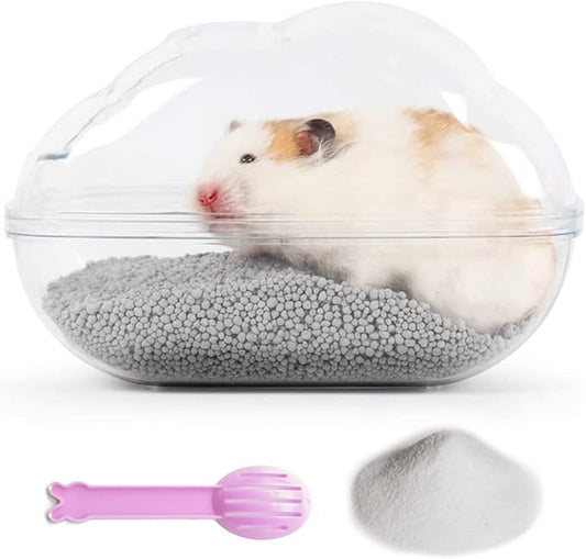 Hamster Small Animal Sand Bath Box Bathtub Critter's Bathroom with Bath Sand and Scoop Accessories for Mice Hedgehog Lemming Gerbils or Other Small Pets (Large)