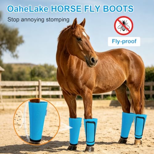Fly Boots for Horses Set of 4, Equine Loose Fitting Leggings (Sky Blue)