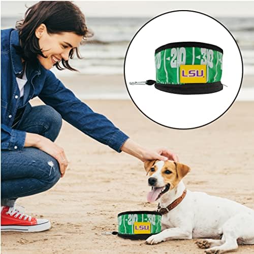 Pets First NCAA Michigan Wolverines Collapsible Dog Travel Bowl, Food and Water Bowl for Dogs & Cats. Lightweight Leak-Proof Pet Bowl for Travel with Football Field & Pebble-Grain Design