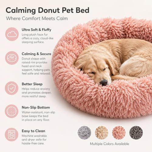 Cat Beds for Indoor Cats, Round Fluffy Cute Small Cat Bed, Washable Anti-Slip Donut Pet Bed, Round Dog Bed for Small Pets (Pink)