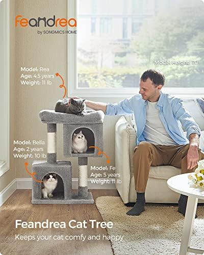 Feandrea Cat Tree, 29.1-Inch Small Cat Tower, Cute Plush Condo, Light Gray