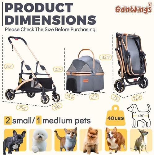 Pet Stroller for Small Dogs Cats, 6 Shock Absorption System