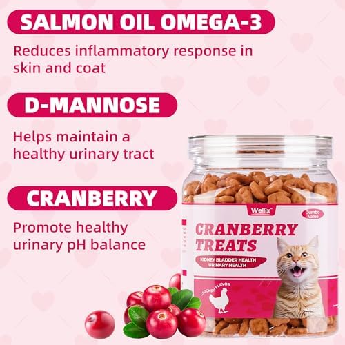 Wellix 13.05 oz Urinary Tract Cat Treats, Cranberry & D-Mannose for UT Aid
