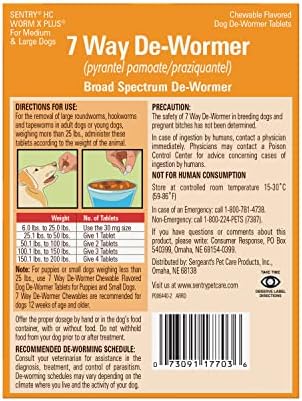 WORM X PLUS 7 Way De-Wormer Chewables for Dogs - Tablets for Medium & Large Dogs (Over 25 lbs) (pyrantel pamoate/praziquantel), 2 Count