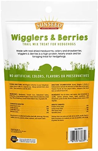 Sunseed Vita Prima Wigglers & Berries Hedgehog Treat - Mealworms for Hedgehogs - Small Animal Trail Mix Snack (Pack of 2)