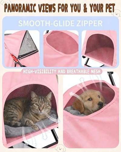 Pet Stroller for Small Dogs Cats, Lightweight Foldable Pink Dog Stroller