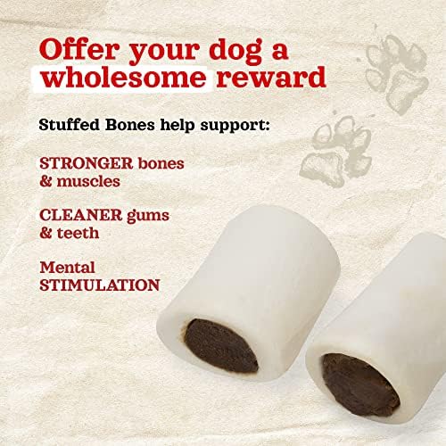 Natural Farm Bacon & Cheese Filled Bones (3-4 Inch, 6 Pack), Limited Ingredient, Natural Stuffed Dental Dog Bone Treats for Dogs, Made with Real Beef