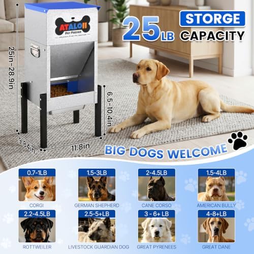 25 lb Automatic Dog Feeder for Large Breeds, 3 Adjustable Heights