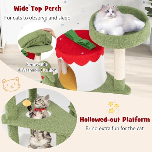 PETSITE 61 inch Cat Christmas Tree, Multi-Level Cat Tower with Sisal Scratching Posts, 2 Cat Condos, Basket Bed, Sisal Covered Ladder, Cute Cat Tree for Indoor Cats