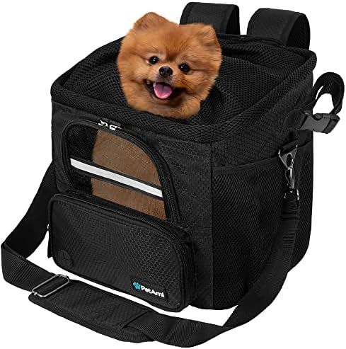 PetAmi Dog Bike Basket, Soft-Sided Ventilated Pet Carrier Backpack, Black
