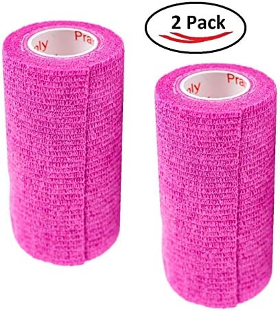 2 Pack Premium Vet Wrap - Self Adhesive Bandage Wrap & Athletic Tape - 4" x 5 Yards Elastic & Self-Sticking Cohesive Bandage for Pets, Sports, Wrists & Ankles - Fuchsia by Prairie Horse Supply