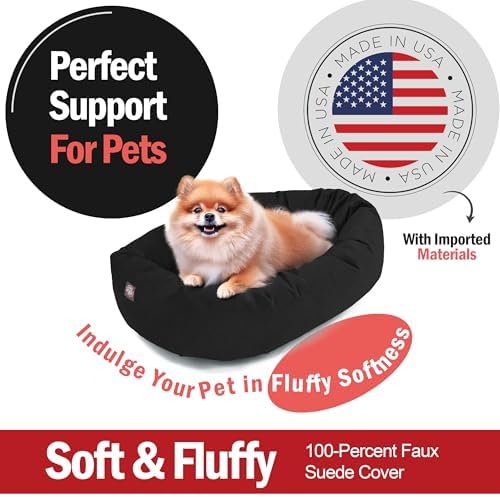 Majestic Pet 24 Inch Suede Calming Dog Bed Washable – Cozy Soft Round Dog Bed with Spine Support for Dogs to Rest Their Head - Fluffy Donut Dog Bed 24x19x7 (Inch) - Round Pet Bed Small – Black (2025)