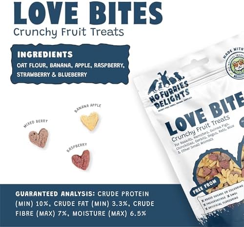 Treats, 100% All Natural Mini Bites for Rabbit Hamster Guinea Pig Chinchilla Pet Rat Mice Gerbil Bird Healthy (100g, Love Bites)