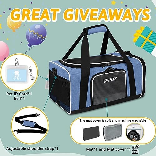 Petskd Small Pet Carrier 17" L x 11" W x 9.5" H Airline Approved, Blue