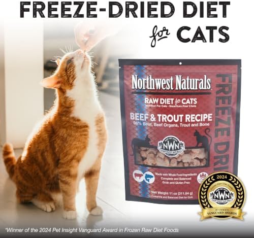 Northwest Naturals Freeze-Dried Beef & Trout Cat & Kitten Food – Bite-Sized Nibbles – Healthy, Limited, Human-Grade Ingredients, All-Natural, High-Protein Diet – Complete & Balanced, 11 oz (Pack of 3)