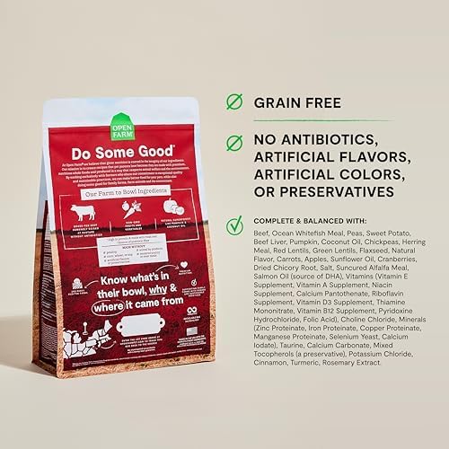 Open Farm Grain Free Dry Dog Food, Grass-Fed Beef Kibble, 4lb Bag