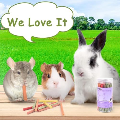 ERKOON 120Pcs Rabbit Timothy Hay Sticks, Five Flavors:PurplePotato/TimothyHay/Pumpkin/Strawberry/Carrot,Suitable Guinea Pig, Hamste, Gerbil, Chinchilla Treats, Chew Toys for Teeth for Bunnies