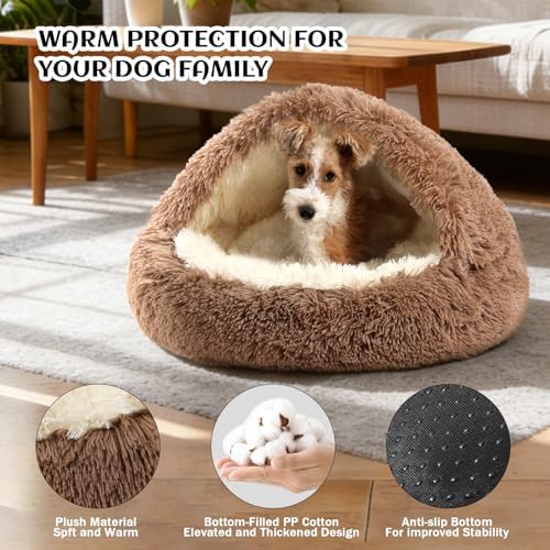 NOYAL Hooded Donut Bed, Calming Cave for Cats & Small Dogs