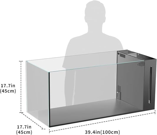 Allcolor Ultra Clear Rimless Aquarium Tank gallons Low Iron Glass Side Filtration + Anti-Jumping net (50Gal)
