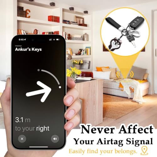 Leather Keychain Holder Case for AirTag, Cute Protective Cover for Apple Airtag KeyChain, GPS Tracker Item Finder