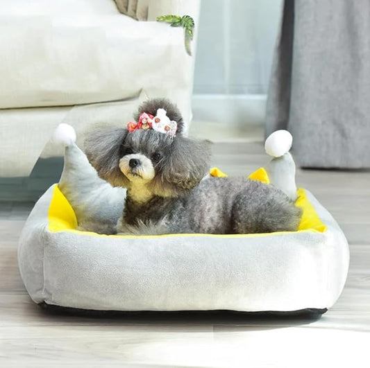 Cute Crown Pet Princess Beds for Small Dogs Luxurious Crown Dog Priness Beds Winter Warm Puppy Cat Sofa Bed Shih Tzu Yorkies Kennels Removable Mascotas Supplies (Gray Crown, S Below 4.0kg)