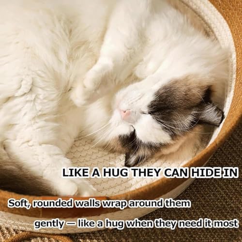 Instinct Basket, Stimuli Handwoven cat Basket Rope Cotton with Cushion, Eliminates Bed Rejection Round Pet Basket, Boho Catbed for Cats Handwoven Scratchable Breathable Weave (Small-B)