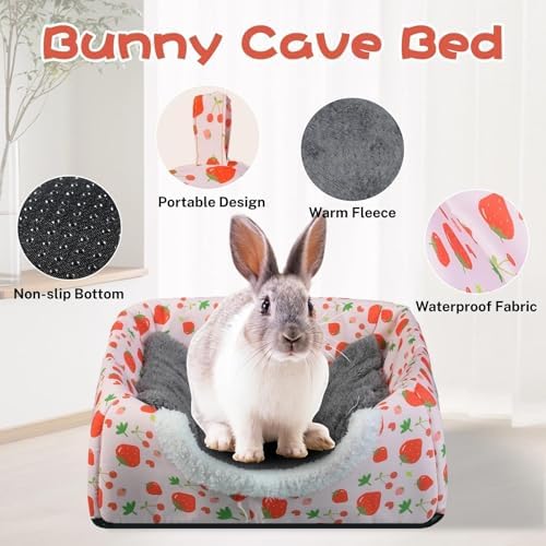 Warm Rabbit Hideout, Washable Strawberry Fleece Hut for Guinea Pigs