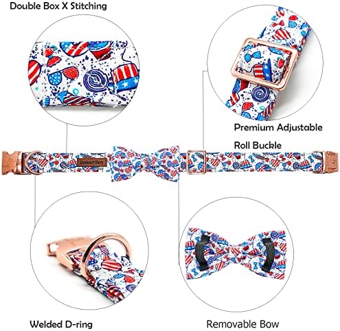 Lionheart glory American Flag Dog Collar, 4 of July Dog Bow Collar Heavy Duty Adjustable Patriotic Dog Collar with Bowtie for Large Dogs Pet Gift