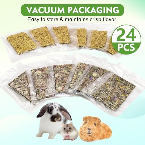 Fhiny 24 PCS Rabbit Timothy Hay Chips Toys, Natural Bunny Molar Treats with Herbal Flowers Fruits and Vegetables Rabbit Chew Toys for Teeth Small Animal Snacks for Guinea Pigs Chinchillas Hamsters