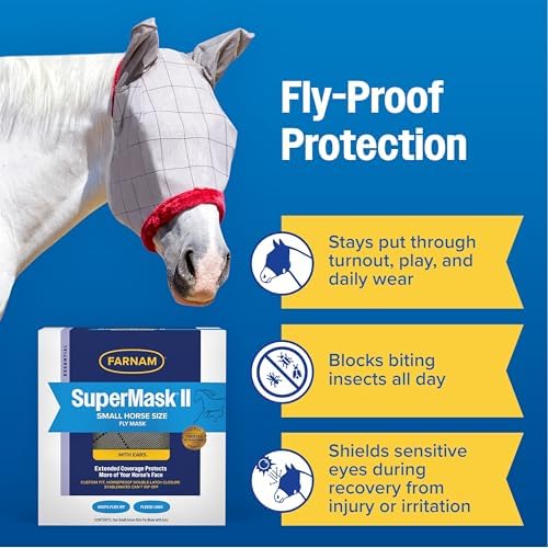 Farnam SuperMask II Horse Fly Mask Classic, Protects Eyes, Small Horse Size