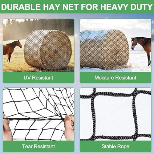 6x6 ft Square Bale Hay Net for Horses, 1.7 inch Hole Knotless