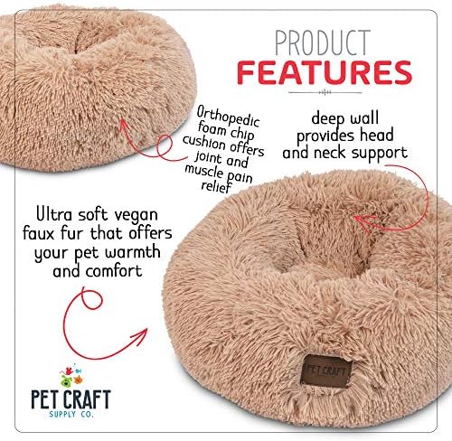Pet Craft Supply Ultra Plush Calming Anti-Anxiety Pet Bed - Includes Super Soft Comfort Blanket - Great Medium Dog Bed Small Dog and Cat Bed;Cream